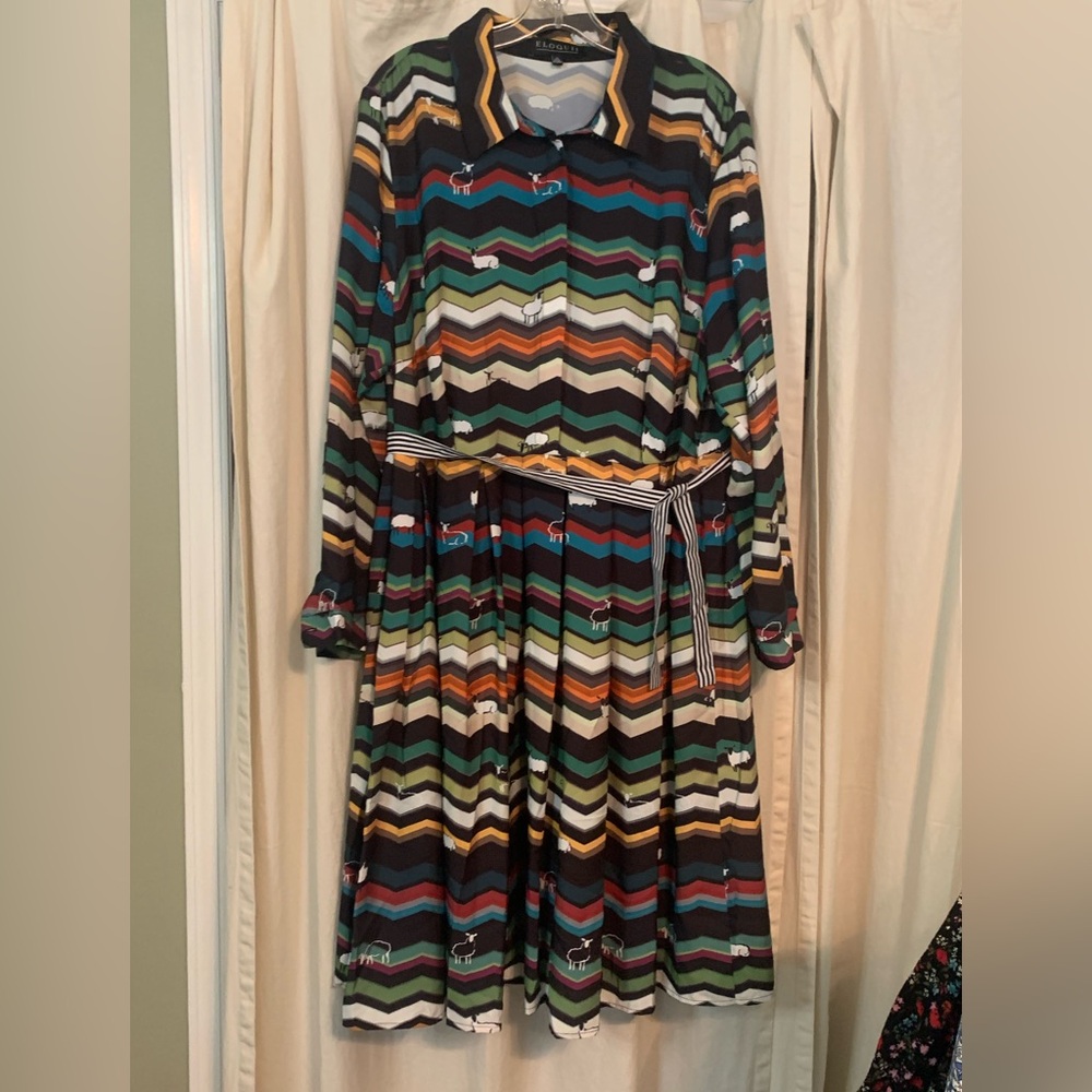 Eloquii Multicolor Chevron Sheep Dress